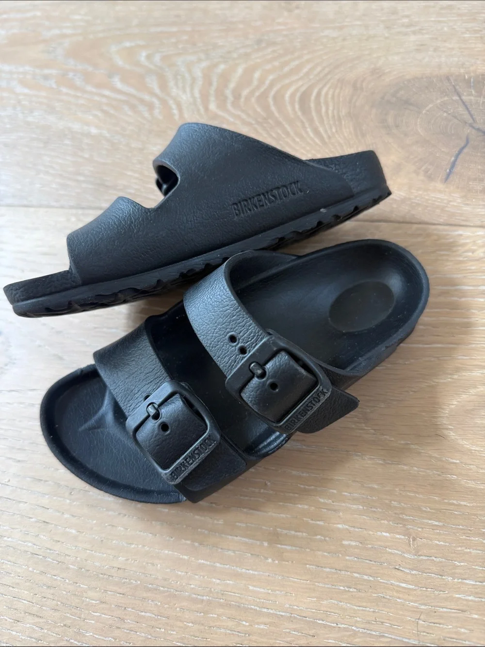Birkenstock EVA Kids size 26/8-8.5 Black Double-Buckle Slide Sandals